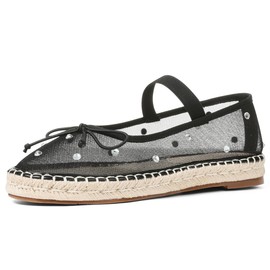 AMINUGAL Mesh Ballet Flats Shoes for Women Round Toe Platform Mary Janes Elastic Espadrilles Black Mesh Dressy Comfortable Ballerina Size 8
