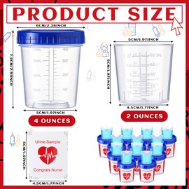 Threlaco 100 Pcs Nursing Graduation Party Supplies Set 4 oz Specimen Cups with Lids Urine Sample Urine Measuring Cups with Red Sticky Label for Congrats Nurse Party Favor Liquid Kit
