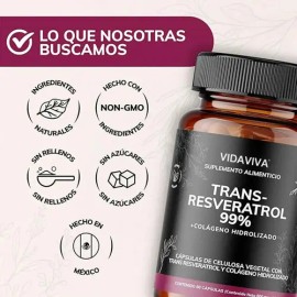 2pc Trans Resveratrol 99% - 100% Hidrolizado Polvo Y Calcio