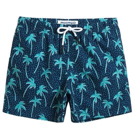 MaaMgic Boys Swim Trunks Swim Shorts Toddler Bathing Suit Quick Dry Beach Board Shorts for All Ages,Palm Tree-Navy,3T
