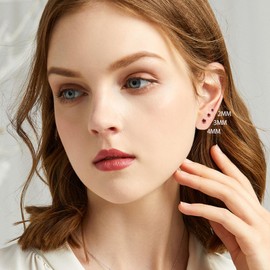 3Pairs CZ Stud Flat Screw Back Earring Studs for Women, Handmade 20G Hypoallergenic Screw Back Cartilage Helix Piercing Stud Earrings (2mm/3mm/4mm Silver, Garnet CZ)