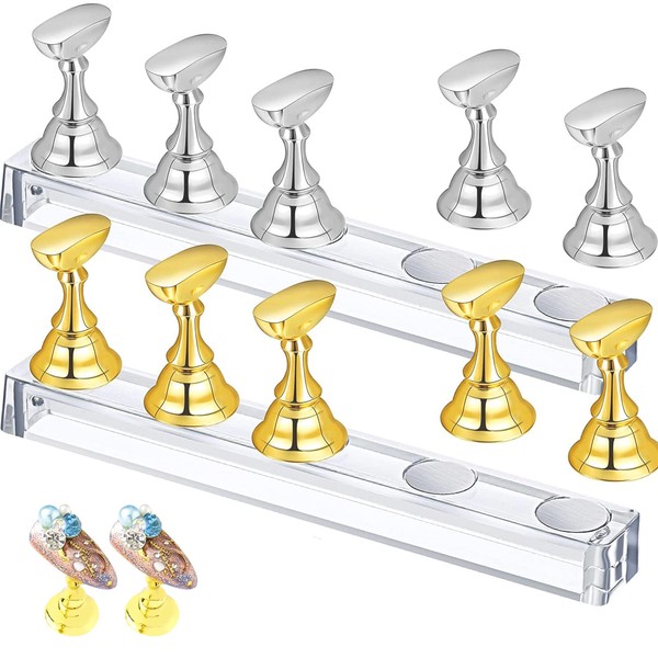 2 Sets Acrylic Nails Art Practice Stands Magnetic Nail Tip Holder Training Fingernail Display Stand Nail Display Stand Acrylic Nails Art Practice Stands for Manicure Salon and Practice Manicure
