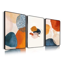 SERIMINO Framed Abstract Wall Art for Living Room Boho Wall Decor Navy Blue Orange Terracotta Pictures Modern Nordic Minimalist Artwork for Bedroom Bathroom Kitchen Paintings for Home Decorations