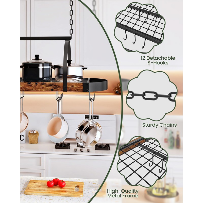 CHOEZON Hanging Pot Rack, Pot Hanger for Kitchen, Ceiling Mounted