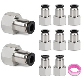 EFUTURETIME Pneumatic Connector 6 mm Pneumatic Connector G1/4 BSP Female Thread PCF6-02 Pneumatic Hose Adapter with Teflon Tape for Air Hose Pack of 10