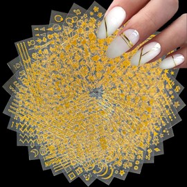 30 Sheets Gold Nail Stickers Decals Gold Star Moon Line Nail Decals 3D Self-Adhesive Gold Nail Stickers for Nail Art Leaf Flower Nail Art Stickers Gold Nail Design Decorations for Women Manicure DIY