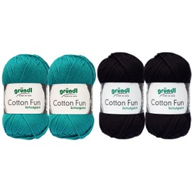SB Pack Gründl Cotton Fun Crochet Set for Pot Holders 4 x 50 g Material 100% Cotton Including Free Crochet Instructions and Crochet Hook (Jade Black)