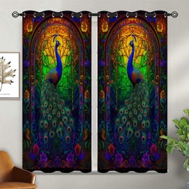 Naiice Peacock Blackout Curtains for Girls Boys Kids Teens Home Decor, Abstract Color Art Nouveau Style Grommet Thermal Insulated Drapes Darkening Window Curtain for Bedroom Living Room, 42 x 45 Inch