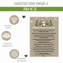Snow Much Fun Trivia Game Holiday Party Activity with Movie and Song Questions for Adults, Office, Group, Snowman Thanksgiving, 25 Pack, 5x7 Cards, Version 4