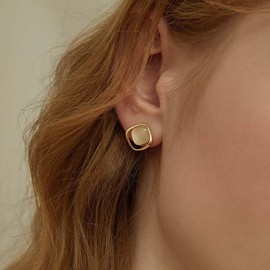 Cimenexe Bohemian Square Opal Stud Earrings Gold Hollow Square Earrings Small Square Moonstone Earrings Geometric Opal Stud Earrings Jewellery for Women, Zinc, No Gemstone