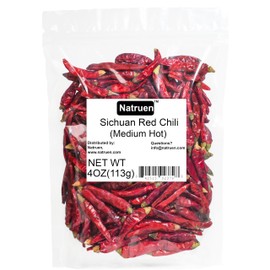Natruen Whole Dry Szechuan Chinese Red Chili Pods 4 Oz (Medium Hot), Spicy Sichuan Dried Red Hot Chilies for Chili Oil, Paste, and Sauce