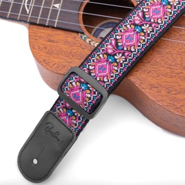 BestSounds Ukulele Strap, Jacquard Weave Adjustable Uke Mandolin Shoulder Straps for Adult & Kids, Ukulele Button Accessories(Pink)