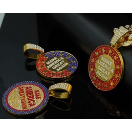 CAVIEA Circle Disc Medal American Flag 4th of July Patriotic Charm Cuban Chain Link Choker Necklace for Men Women Fake Diamond Iced out Bling Hip-hop 90s Rapper Costume Party Jewelry, Rhinestone,