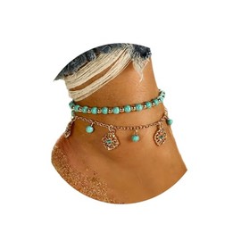 Aluinn Boho Layered Anklet Fashion Flowers Anklet Bracelet Beaded Foot Jewelry for Women
