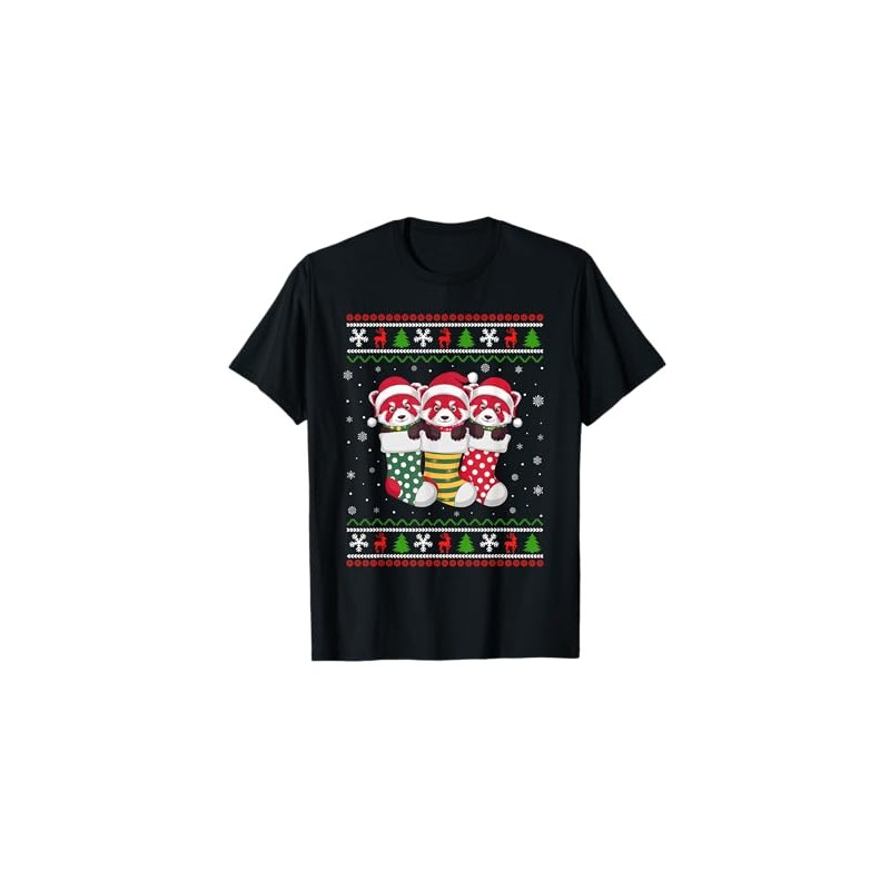 Ugly Xmas Sweater Red Panda In Christmas Socks T-Shirt
