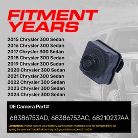 Master Tailgaters Replacement for Chrysler 300 Sedan (2015-2024) Backup Camera OE Part # 68386753AD, 68386753AC, 68210237AA