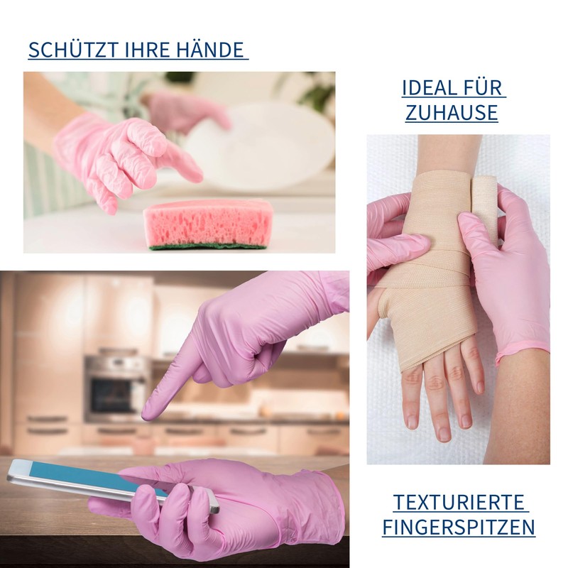 Nitrile Disposable Gloves Powder-Free Textured XS-XL Pack of 100 Pink