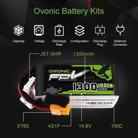 OVONIC 4s Lipo Battery 100C 1300mAh 14.8V Lipo Battery with XT60 Connector for RC FPV Racing Drone Quadcopter