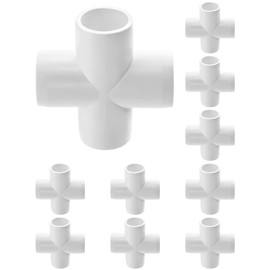 QWORK 4 Way 1/2" Cross PVC Fitting - 10 Pack Connector, Furniture Grade, For Building Furniture and PVC Structures, White