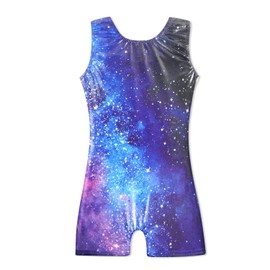 HOZIY Girls Gymnastics Leotards with Shorts Size 8-9 9-10 8-10 Year Old Galaxy Blue Biketard Tumbling Outfits Milky Way Bodysuits Dance Clothes Apparel Clothing Shiny