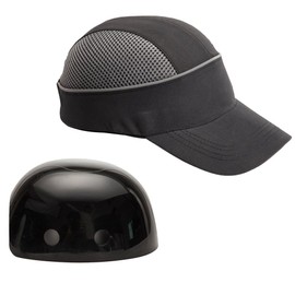 MOHEEN Safety Bump Cap, Baseball Hat with Reflective Stripes Hard Hat Head Protection Cap Long Brim Black 18101