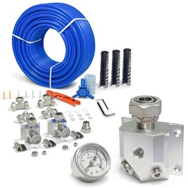 Compressed Air Piping System with 3/4 Inch ID x 100 feet 3-Way Multi-Outlet Aluminum Manifolds with Indivdual Pressure Gauge HDPE Tubing Shop Air Line Kit, Air Compressor Line Kit | 200 PSI | 9110G