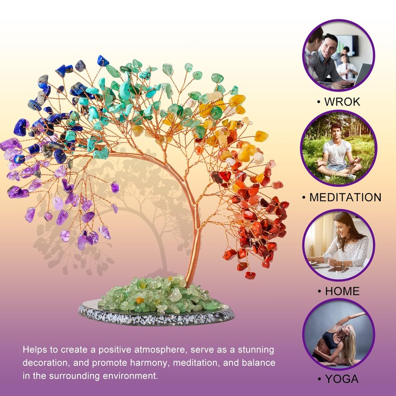 Runyangshi Natural Crystal Seven Chakras Agate Slice Tree of Life