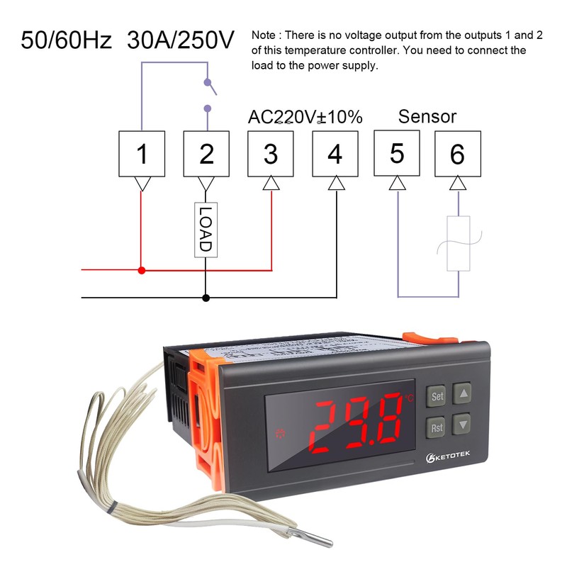 KETOTEK Temperature Controller with Sensor 230 V 30 A, Digital
