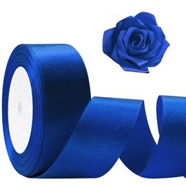 Flezoo 25 Yards Blue Satin Ribbon 1 1/2inch, Single Face Polyester Silk Fabric Hair String Ribbon for Craft, Flower Bouquets, Gift Wrapping, Wedding, Bow Making and Valentines Decoration
