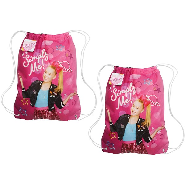 LLP Set of 2 JoJo Siwa 18-inch Sling Bags Drawstring Cinch Sack Totes, Pink/Black