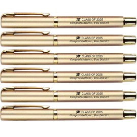 Graduation Gifts,6 Pack Gold Neutral Pens Gifts for Boy Girl Printed With "Class of 2025 Congratulations, You Did It!"-Gift for High School College Graduate. (Champagne)
