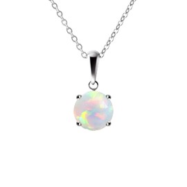 Franki Baker Small & Dainty Round Gem Grade AAAA Natural Opal Gemstone & Sterling Silver Pendant Necklace. Chain length: 50cm.