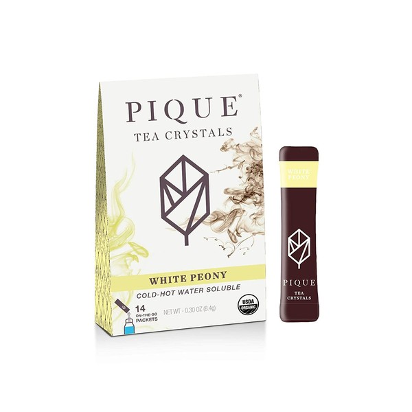 Pique Tea Organic White Peony Tea Crystals - Gut Health, Fasting, Calm - 1 Pack (14 sticks)