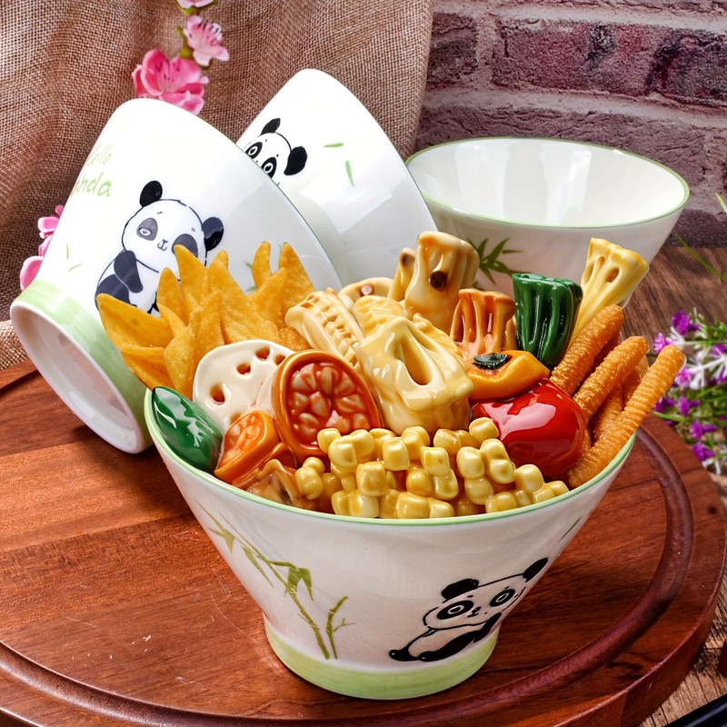 Ceramic Rice Bowls Set of 4, 5 Inch Cute Panda