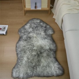 AGFNGE Sheepskin Rug, Fluffy Shaggy Area Rug, Super Soft 24‘’ x 36‘’ Sheepskin Hair Rug, Plush Rug, Decorative Rugs for Bedroom, Children's Room, Living Room (Silver Grey, 24" x 36")