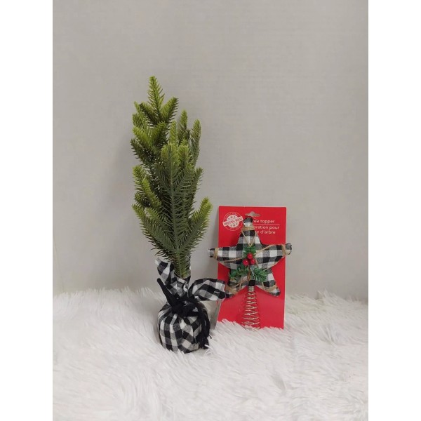 Crescent Farmhouse Mini Christmas Tree W/Black & White Buffalo Check