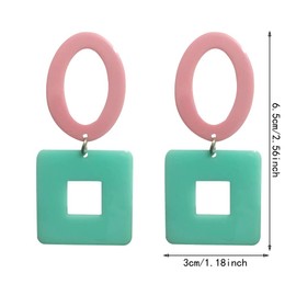 DIYANMMY Retro Simple Acrylic Geometric Square Hollow Earrings for Women White Statement Drop Earring (PINK GREEN)