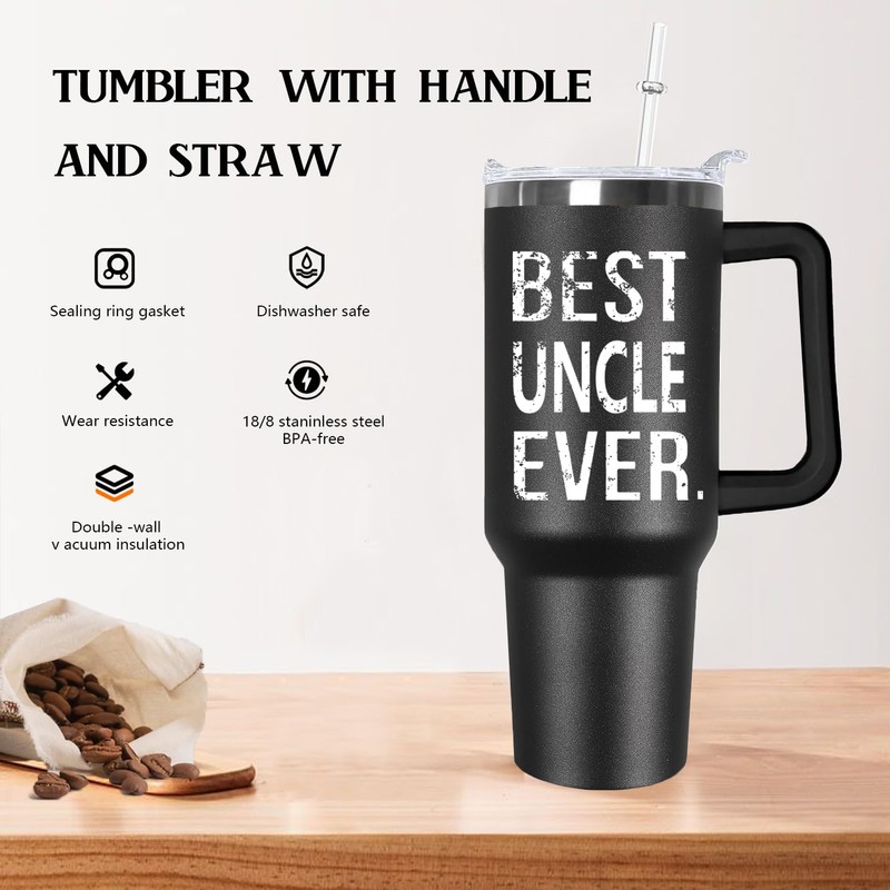 Ceovfoi 40 oz Uncle Tumbler with Handle Lid and Straw,Black