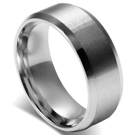 Flongo Men's Ring Wide Men's Ring 8 mm Stainless Steel Band Ring Black Valentine Love Couple Engagement Engagement Rings Wedding Polished Men's Accessories, Stainless Steel