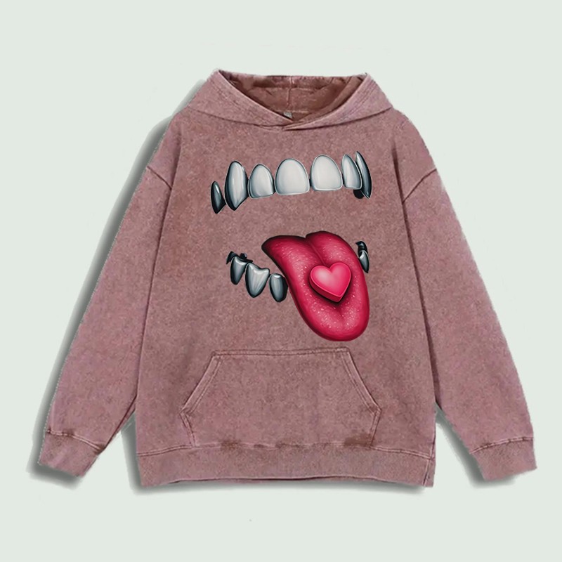 Heart Tongue Graphic Hoodie 100% Cotton US Warehouse 6 ColorsColor: