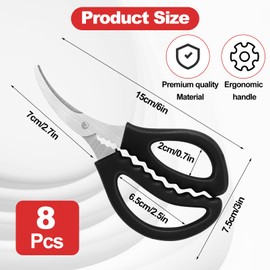 STRAYJO 8Pcs Seafood Scissors,Crab Scissors,Stainless Steel Lobster Scissors,Crawfish Scissors for Seafood Crab Fish Shrimp Lobster (Black)