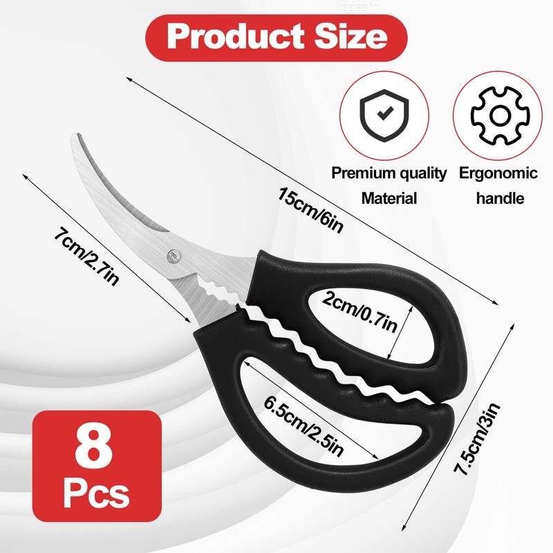 STRAYJO 8Pcs Seafood Scissors,Crab Scissors,Stainless Steel Lobster Scissors,Crawfish Scissors for
