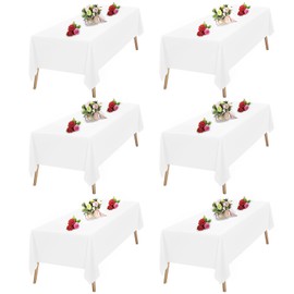 White Table Cloth Rectangle 6 Pack 60 x 102 Inches Stylish Polyester Fabric Table Covers for Wedding, Party, Banquet Perfect for 6ft Tables and Every Occasion