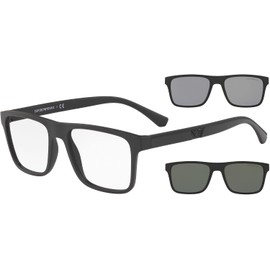 Emporio Armani Ea4115f - Marco de anteojos graduadas para hombre con dos clips intercambiables rectangulares