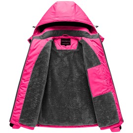 CREATMO US Women's Raincoat Windbreaker Snow Hooded Ski Jacket Rose Red XX-Large
