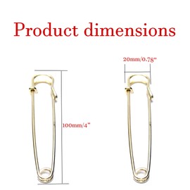 OLSSCMLO Safety Pins, 4" Large Safety Pins, Set of 20, Large Safety Pins, Clothing Safety Pins, Blankets, Crafts, Skirts, Short Skirts, Oversized Heavy Duty Safety Pins (Gold)