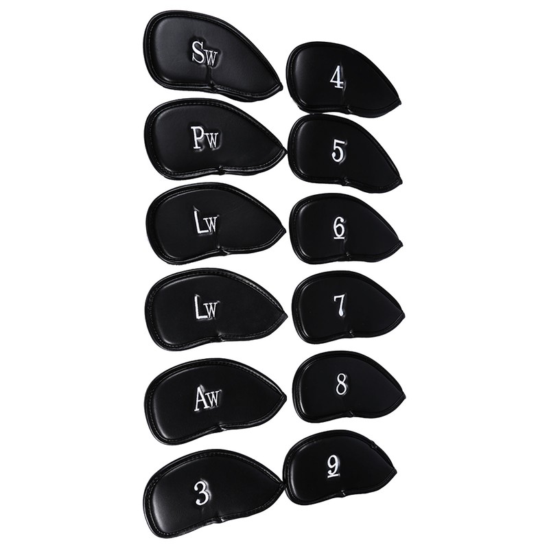 12pcs PU Leather Black Golf Club Head Cover Iron Head
