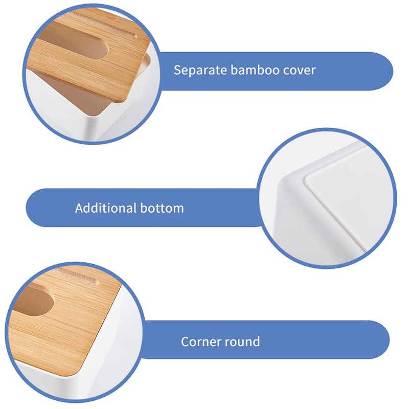 Napkin Case, Removable Bamboo/Wood Cover Plastic Tissue Box Holder Storage