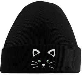 Hippowarehouse Cute Kitty Cat Face Embroidered Beanie Hat Black