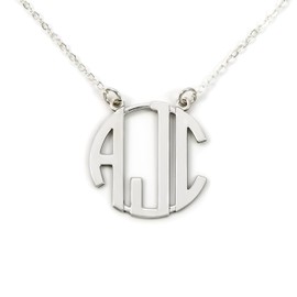 AJ's Collection Sterling Silver Round Three Initial Monogram Necklace In Silver or 14k Gold or Rose Gold over Sterling Silver